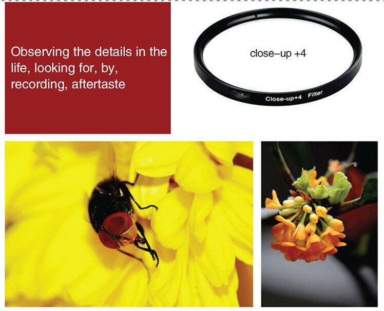 Macro Photography Lens Kit +1/2/4/10 Close-up Filter Lens 52-82mm Caliber Camera Lens for Canon Nikon Sony Pentax DSLR camera