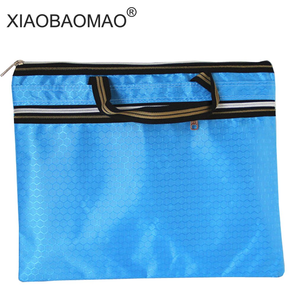 Large capacity file organizer A4 document bag zipper bag office school paper file folder: sky blue