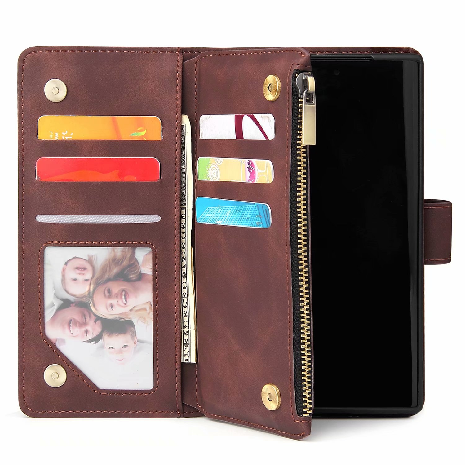 Leather Wallet For OPPO A72 4G CPH2067 Case Magnetic Zipper Wallet Mobile Retro Wallet Flip Card Stand: Coffee