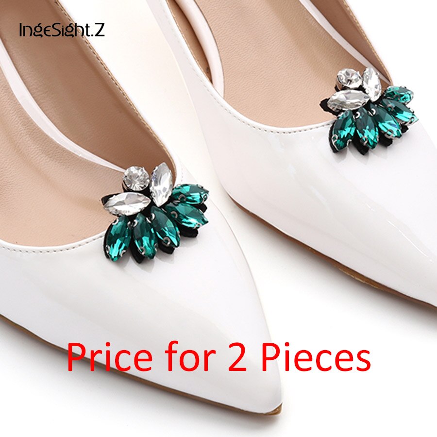 IngeSight.Z 2 Pieces Charm Glass Drill Shoe Decoration Women Anklet Shoe Clip Prom Bridal Wedding Jewelry Accessories: H00509K1