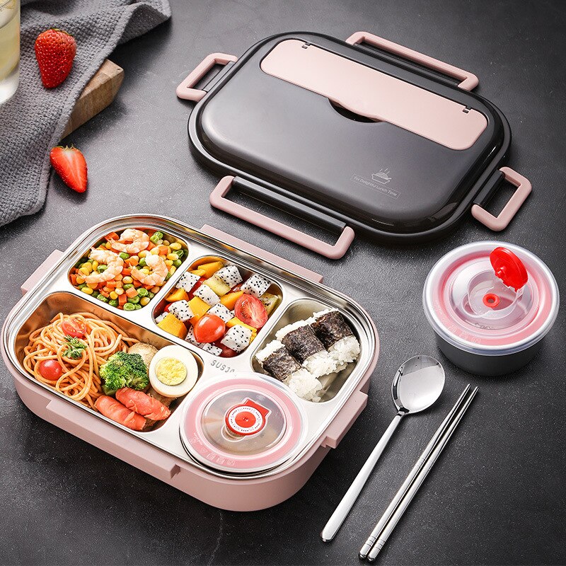 Japanese Lunch Box With Compartment 304 Stainless Steel Bento Box For Kids School Food Container Leak-proof Food Box Thermal: 2000ml pink-5