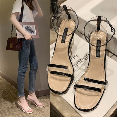 Damesschoenen wilde avondschoenen kristal transparante hoge hakken woord gesp sandalen vrouwelijke feeën stijl zachte schoenen