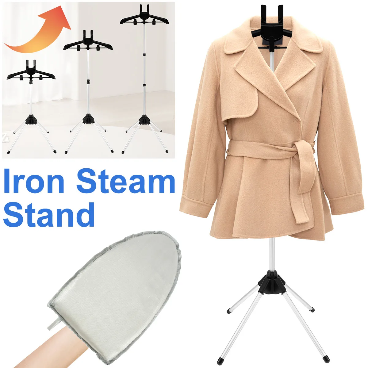 Iron Steam Stand Set with Hand-held Ironing Board Heavy-Duty Handheld Garment Steamer Rack Adjustable Standing Ironing