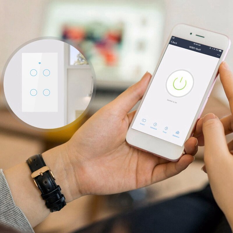 Us wifi smart switch 4 gang smart væg tryk lyskontakt fungerer med alexa google home mini ifttt smart life tuya app (hvid)