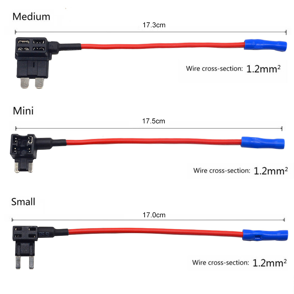 12V MINI SMALL MEDIUM Size Car Fuse Holder Add-a-circuit TAP Adapter with 10A Micro Mini Standard ATM Blade Fuse