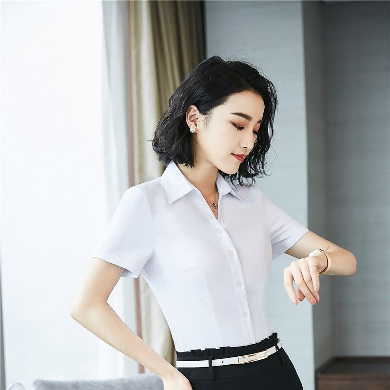 White Summer Formal Women Blouses & Shirts For Ladies Office Uniform Styles Blouse Female Clothes Work Wear