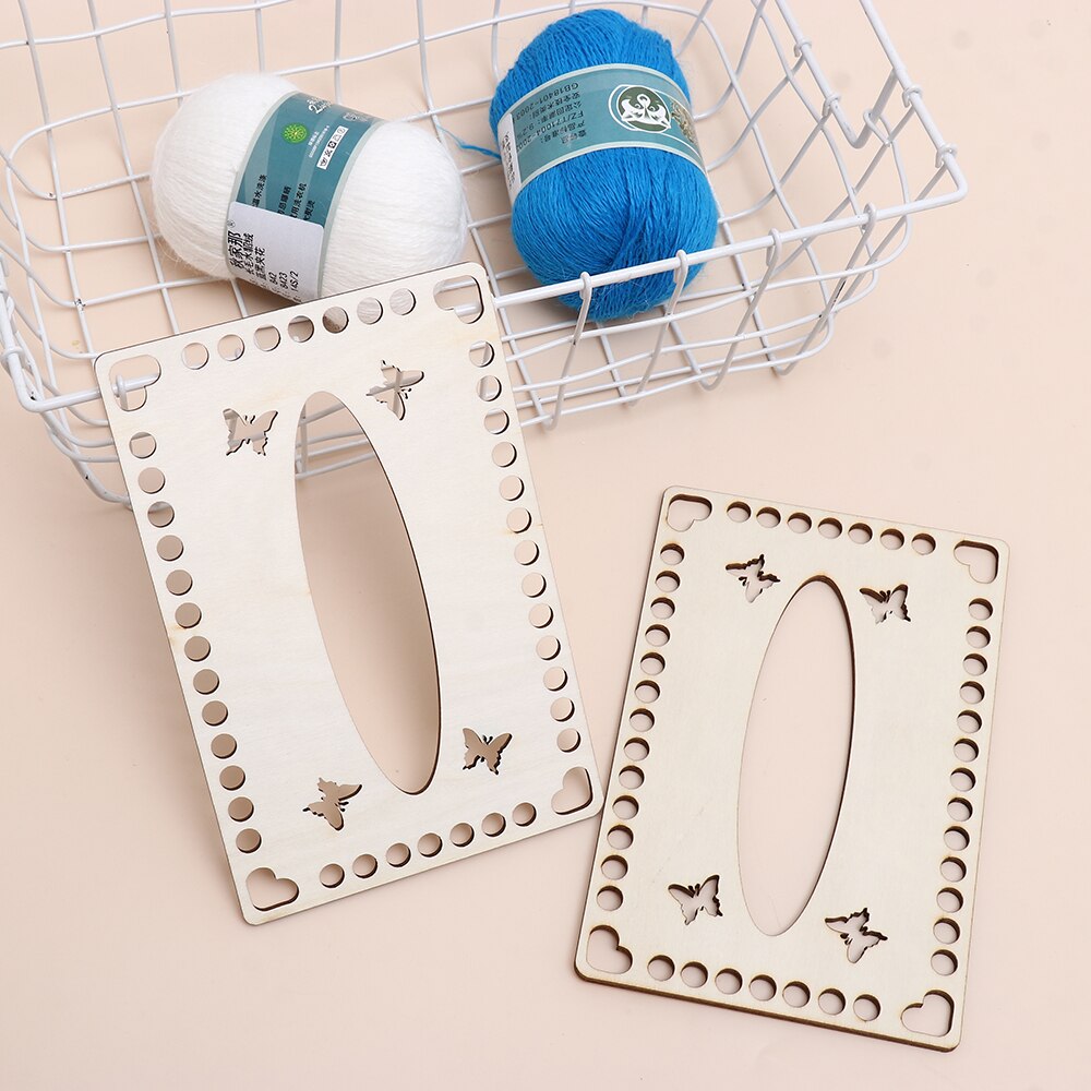 2Pcs Weaving Hollow Crochet Basket Base Template DIY Craft Cross Stitch Bag Making Round Wooden Basket Bottom Paper Box Base