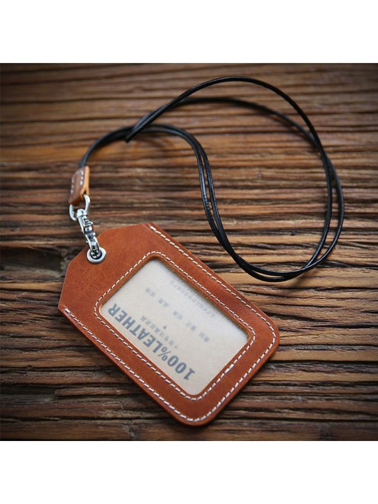 Vertical Style Leather ID Card Badge Holder Case with Neck Strap Lanyard