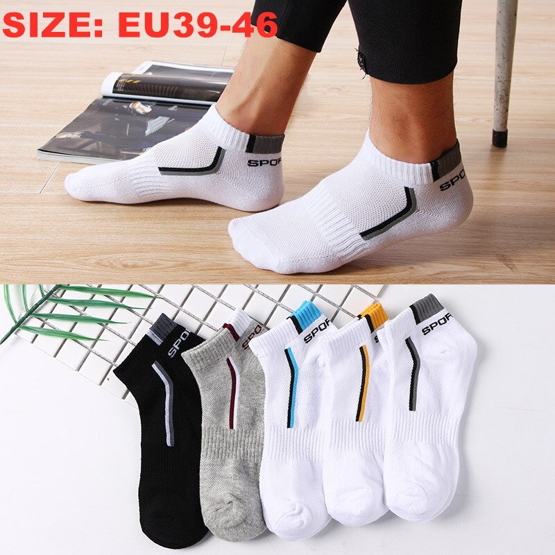 5-Pairs Summer Socks Pack Men Cotton Stripe Shallow Mouth Absorb Sweat Slippers Short Ankle Casual Boat Socks Mid Socks: 24-Mix-XL