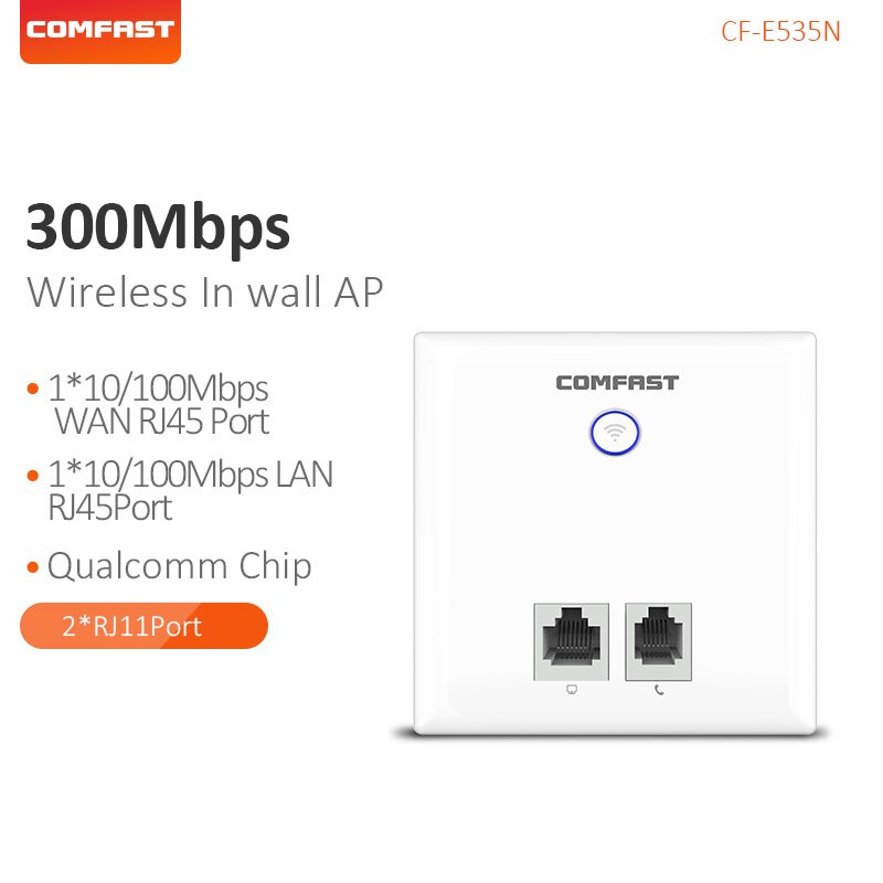 Comfast 300Mbps Wifi In-Wall Ap Supply Hotel Gebruik 86 Draadloze Panel Ap RJ45 Wan Lan/RJ11 access Point Comfast CF-E535N