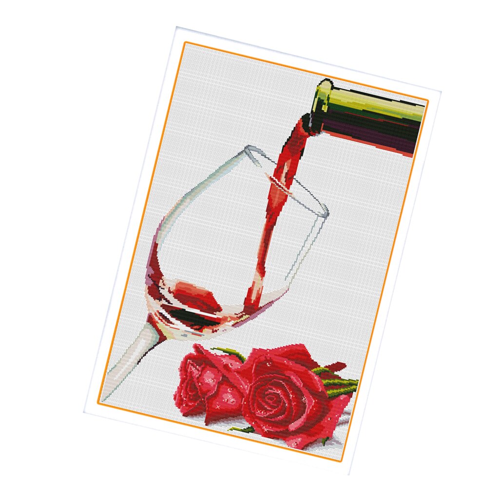 Una copa de vino tinto Kit de punto de cruz bordado A mano DIY arte decoración del hogar