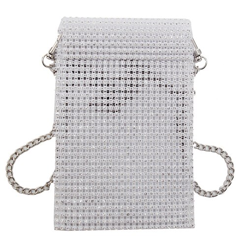 JIEROTYX Super Flash Women Shoulder Bag Full Diamonds Lady Crossbody Bag Chain Diagonal Handbag Mobile Phone Lady mini Bag: white