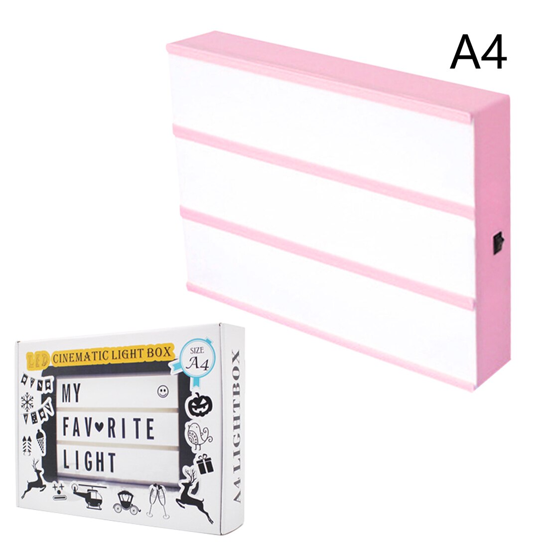 LED Light Box Letters DIY Lightbox Black Letters Cards Combination Night Light A4/A6 White Pink Black USB Powered Cinema Lamp