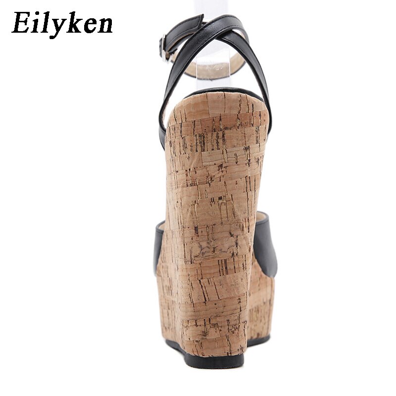 Eilyken, sandalias blancas de verano con tacones altos para mujer, sandalias con agujeros, cuñas con hebilla y plataforma, zapatos de mujer con punta abierta en la parte delantera
