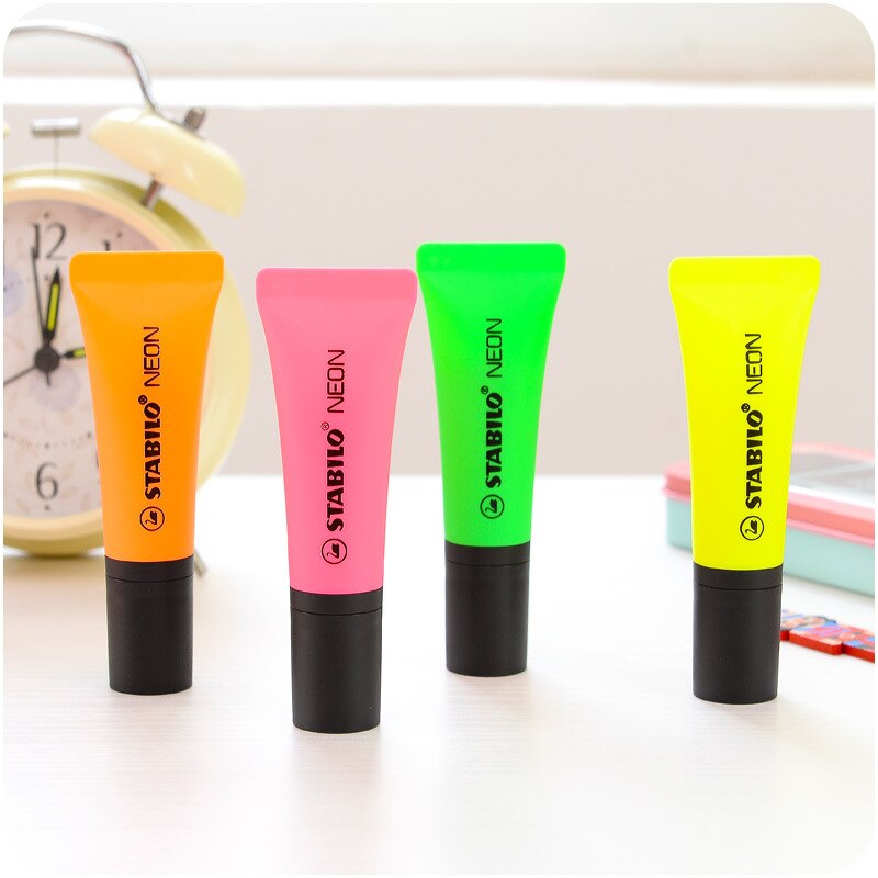 4pcs Stabilo Neon Highlighter Toothpaste Marker Pen Set Fluorescent Oblique Stationery Office Fax Copy School Supplies A6826