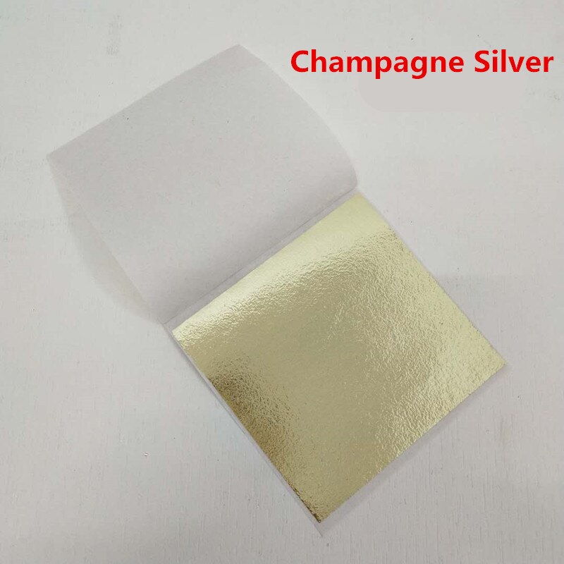 100 stk farve imiteret bladguld folie ark kobber blad til forgyldning kunst arbejde negle dekoration 9 x 9cm rose guld blad folie papir: Champagnesølv
