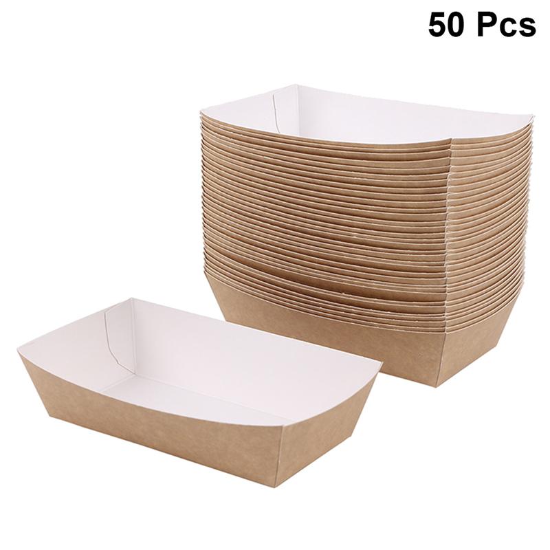 100/50Pcs Disposable Paper Food Serving Tray Kraft Paper Take-Out Boat Shape Snack Open Box French Fries Chicken Storage Tray: 50Pcs 20x6x3cm