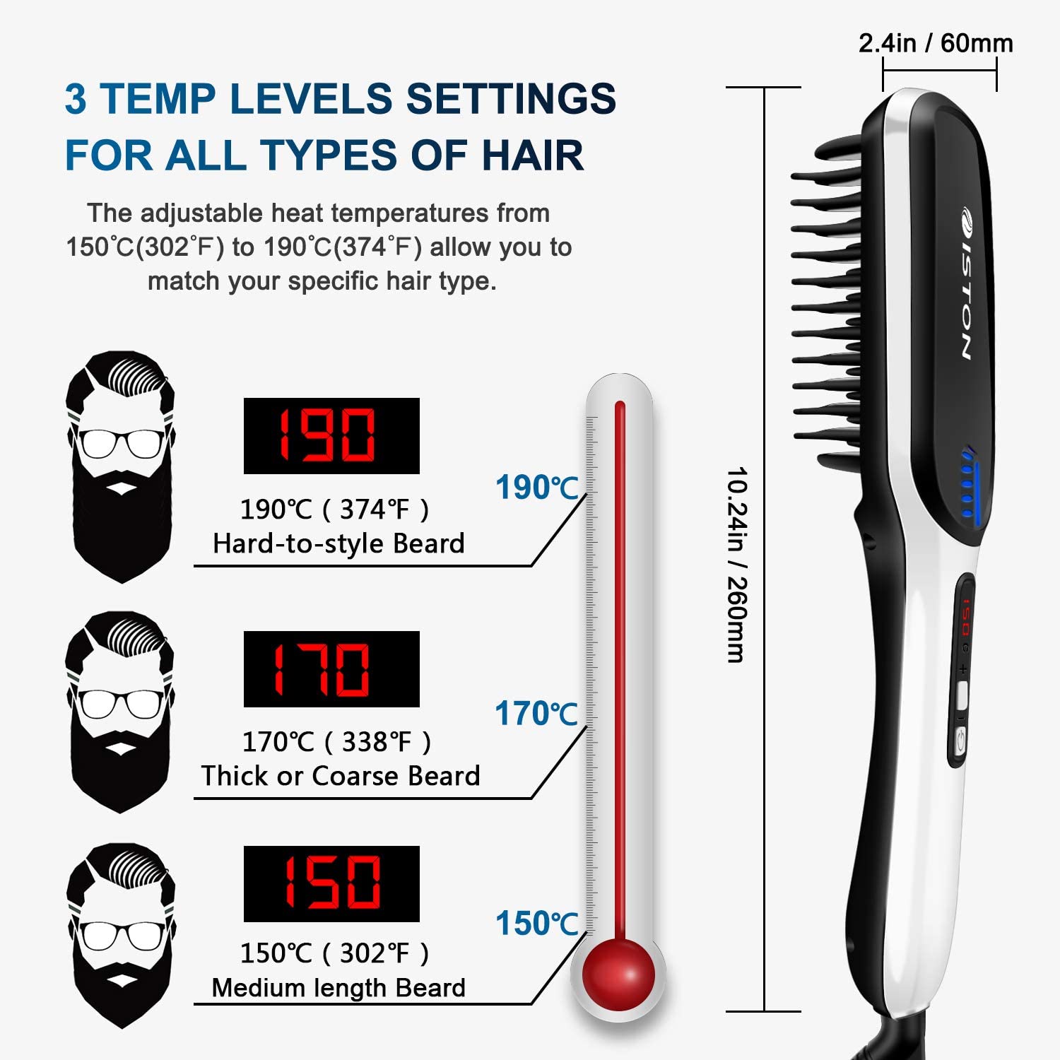 Beard Straightener for Men Ionic Hair straightening Brush Beard/Hair Straightener Comb with Anti-Scald Feature with LED Display