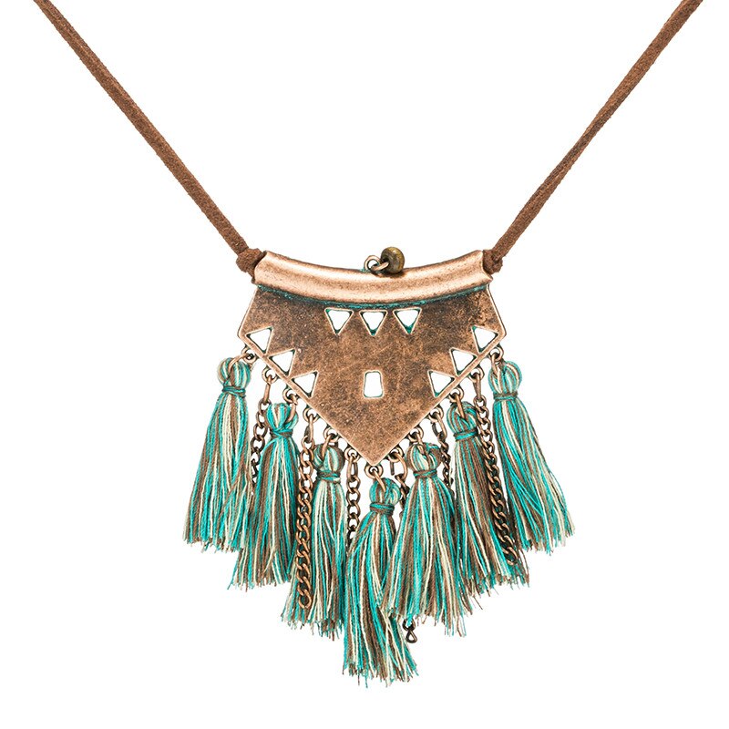 Vintage Boho Ethnic Tassel Necklace Long Leather Chain Sweater Necklace Pendant For Women Winter Jewelry Accessories Sales Item: green