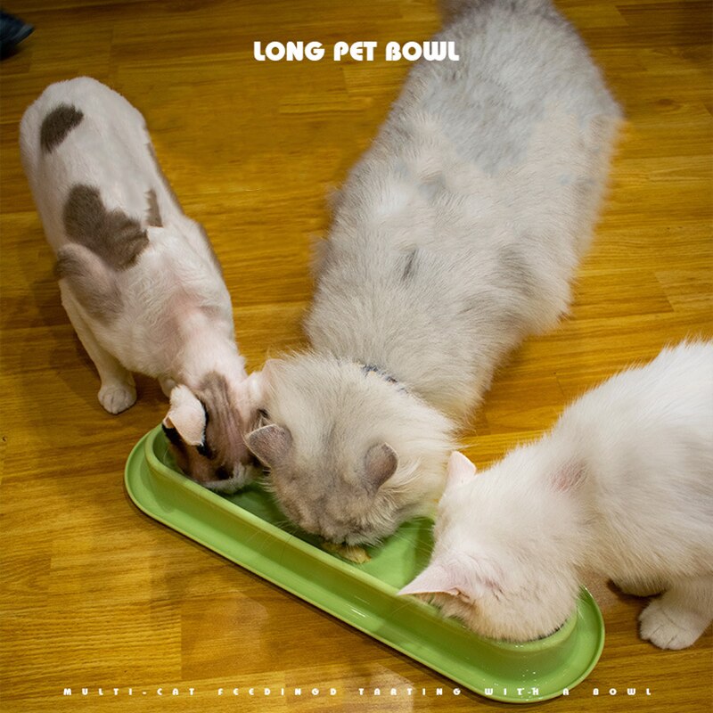 Long Pet Cat Bowl 40cm Upgraded Multi-cats Feeding at Same Time Food Milk Feeding Dish Plastic Anti-slip Bowl for Cat Kitten