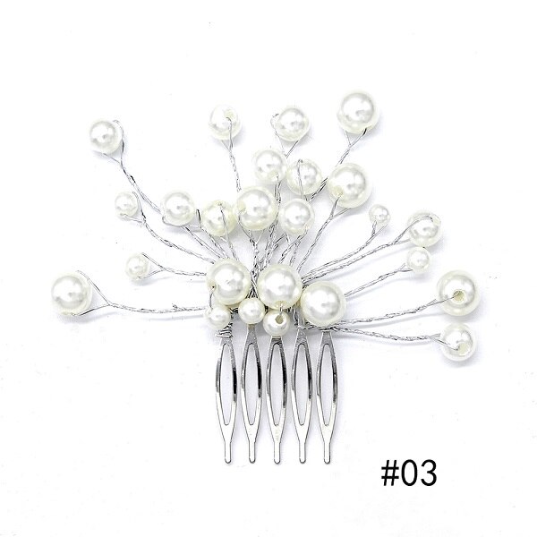 Bruid Bruiloft Handgemaakte Tiara Parel Bloem Haar kam Invoegen Haarspelden Bruiloft Bruidsmeisje Hoofdtooi Disk Haar Kam: 03