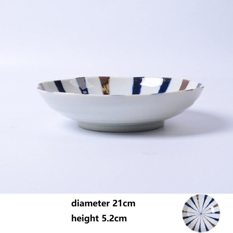 1 Pc Japanse Schotel Plaat Keramische Onderglazuur Retro Creatieve Lijnen Eenvoudige Exquise Huishouden Gemaakt In Japan: Diameter 21cm
