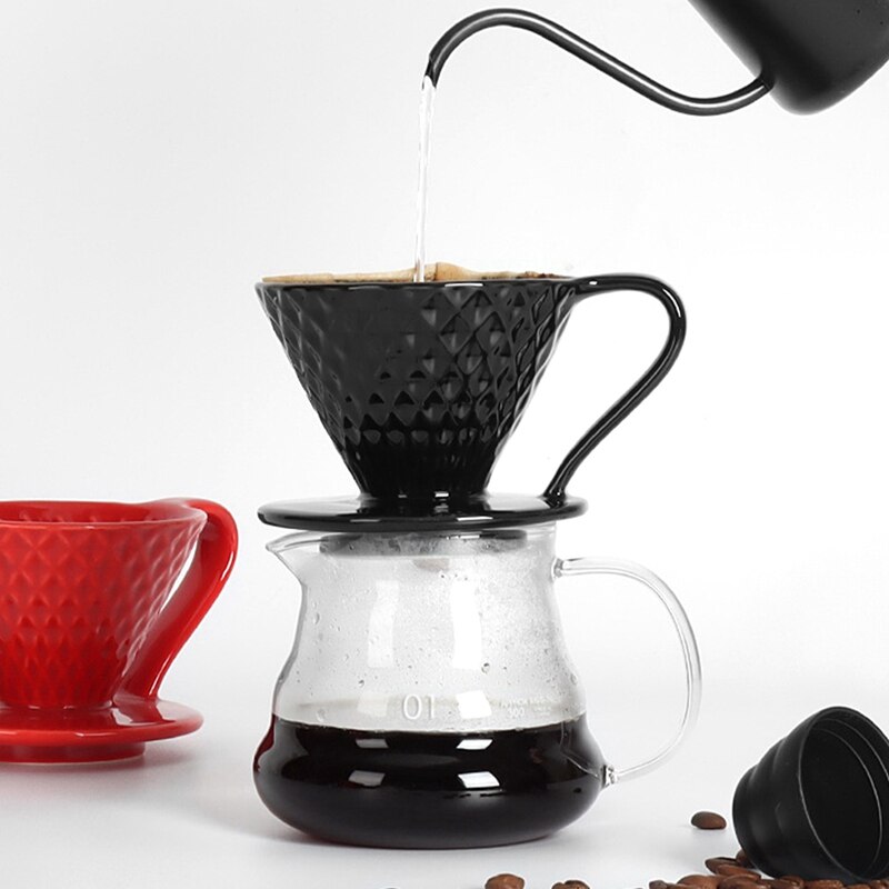 Coffee Filter Cup V60 Drip Filter Filter Ceramic Spiral Diamond-Shaped Funnel Filter Paper Cup Sharing Pot Set