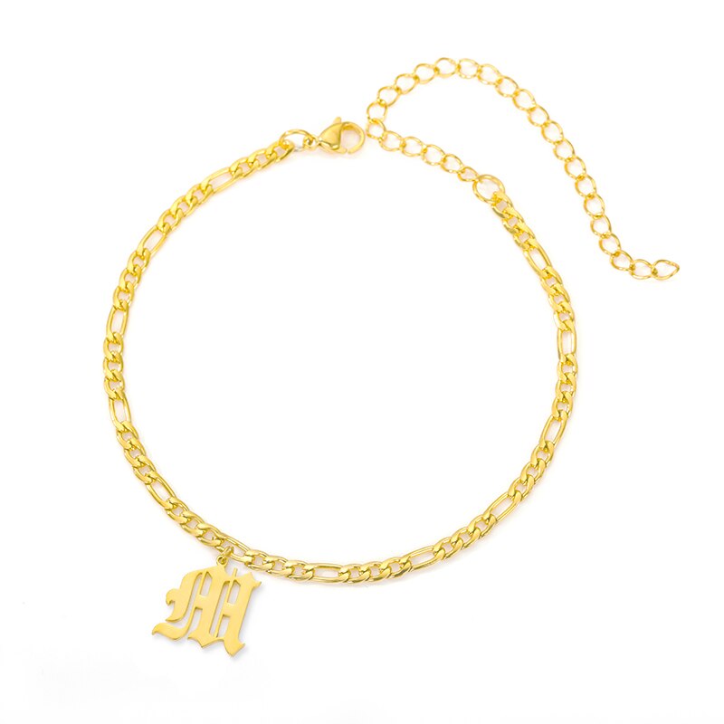 Initial fußkettchen für frauen Gold Kette knapp fußkettchen frauen boho edelstahl fußkettchen alt englisch schrift initialen Knöchel Armbinde: M