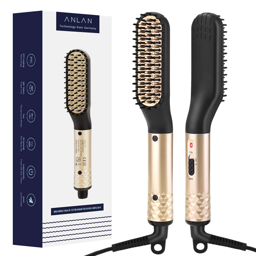Plancha de pelo ANLAN peine duradero eléctrico cepillo de pelo recto peine de cerámica LCD cepillo alisador de pelo enchufe de EE. UU.