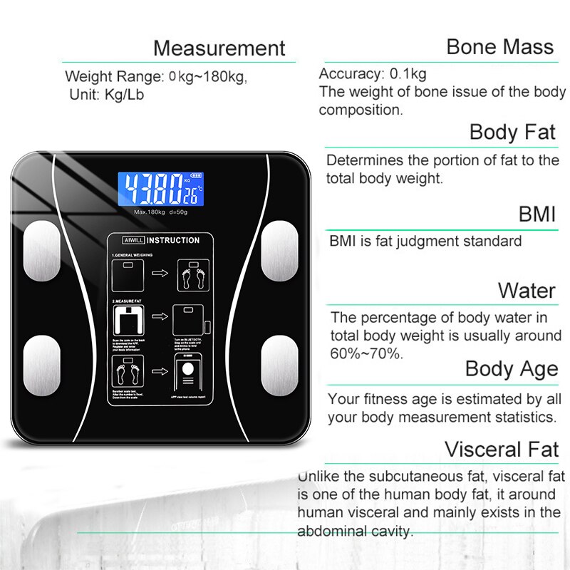 Bathroom Electronic Scale Digit Weight Scale Smart Bluetooth Scale LCD Display Precision Scale Portable Body Fat Floor Scales