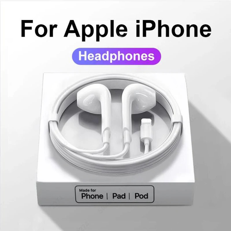 Original-Kopfhörer für Apple iPhone 16 15 14 13 12 11 Pro Max kabelgebundene Ohrhörer XS XR 7 8 Lightning Bluetooth-Ohrstöpsel Zubehör