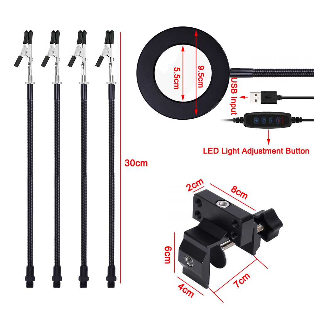 Toolour Welding Third Hand Tool Table Clamp Soldering Stand USB LED 3X Magnifier 5pc Flexible Arms Bench Vise Soldering Holder