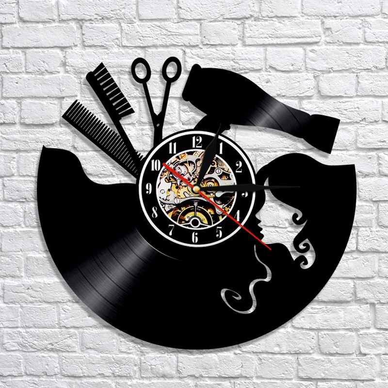 Reloj de pared con disco de vinilo para peluquería, dispositivo LED 3D de moderno para decoración del hogar, barbería y salón de belleza