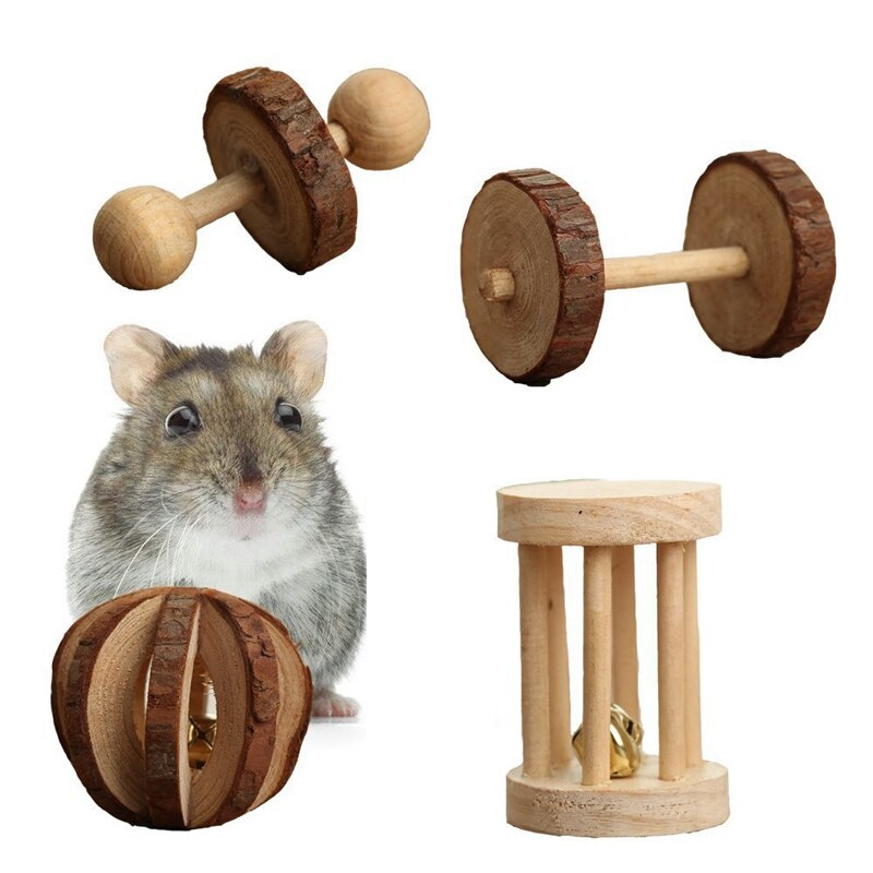 10 Pcs Set Hamster Chew Toys Natural Wooden Gerbils Rats Chinchillas Toys Accessories Dumbbells Exercise Bell Roller Teeth Care