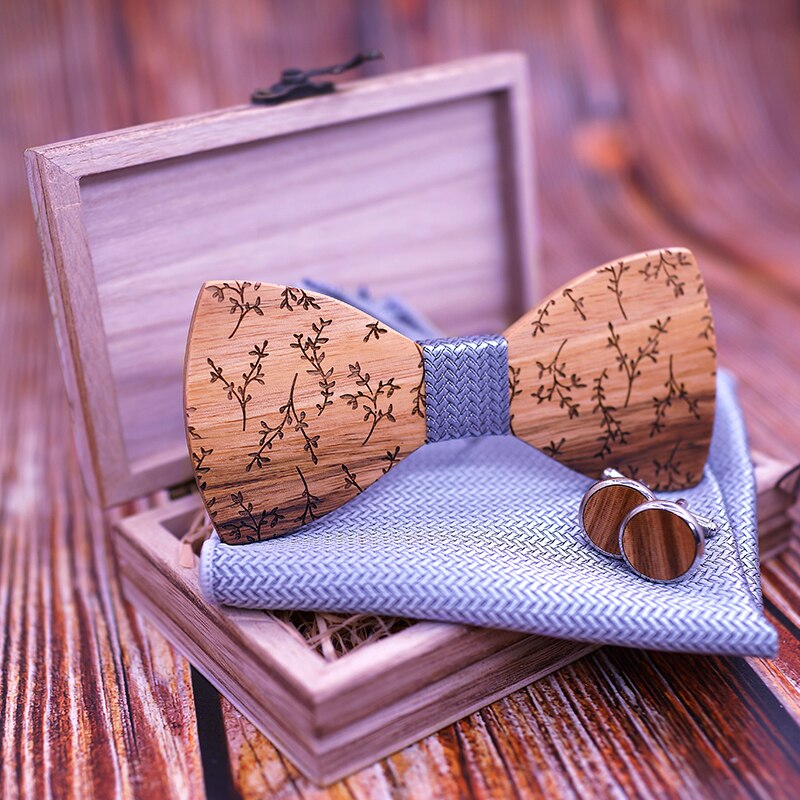 hombres pajarita de madera set pañuelo gemelos madera pajarita boda broche corbata madera corbata Gravata set boda