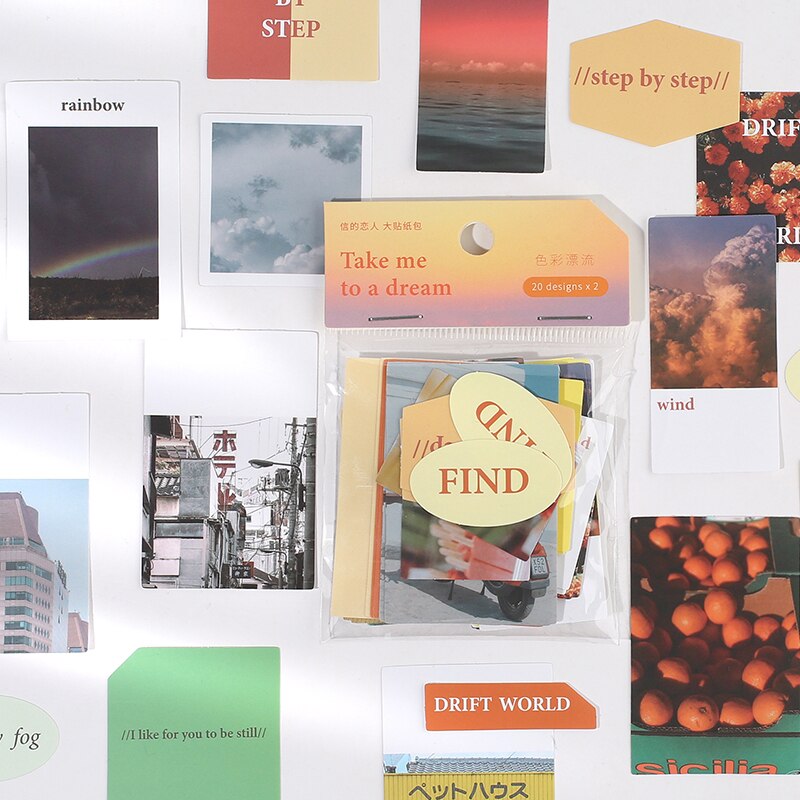 40pcs landscape text decoration stationery stickers aesthetic journals scrapbook planner project symbol aesthetics LOMO