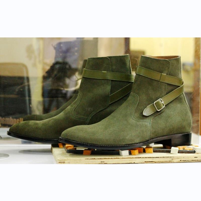 Botas Chelsea de ante para hombre, botines de tacón bajo puntiagudos, estilo clásico, cómodos, de negocios, a la , color verde, otoño e invierno, KA705