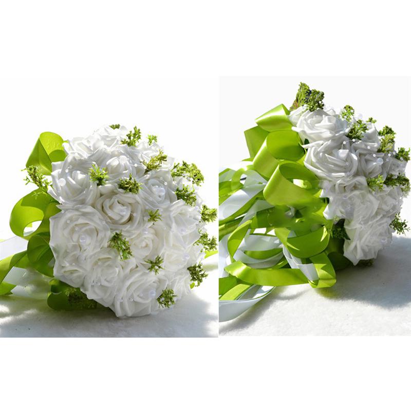 Handgemaakte Pastorale Kunstmatige Nep Bloemen Boeket Simulatie Rozen Parels Bridal Holding Toss Boeket Voor Bruiloft Gunsten