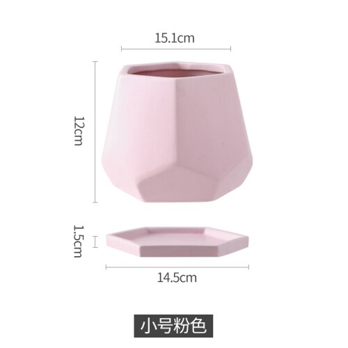Keramik Blumentopf Geometrische Hexagon Amerikanischen Schreibtisch drinnen und draussen Topf Fleischigen Grünen Dill Rose Topf mit Tablett Heimat Dekor: C