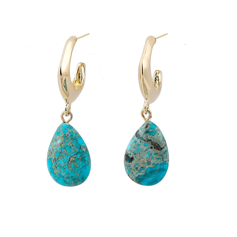 Vg 6 Ym Mode Turquoise Parel Hoepel Oorbellen Voor Vrouwen Trendy Geometrische Cirkel Blauw Stone Gold Metal Oorbellen Sieraden 2022: CH2504