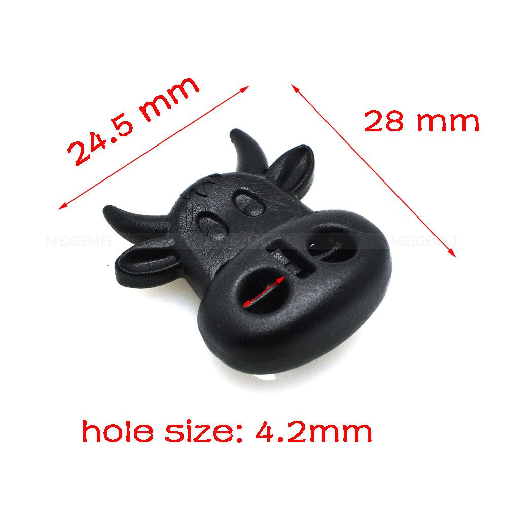 100 unids/pack plástico cable cerradura tapón vaca buey cabeza estilo Clip de palanca para Paracord/Collar Tamaño del agujero 4,7mm negro # C0011-B1