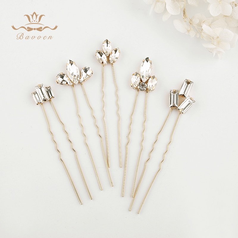 Women Sparkling Crystal Wedding Hair Accessories Handmade Gold Hair Sticks European Pearls Hairbands Hairpins