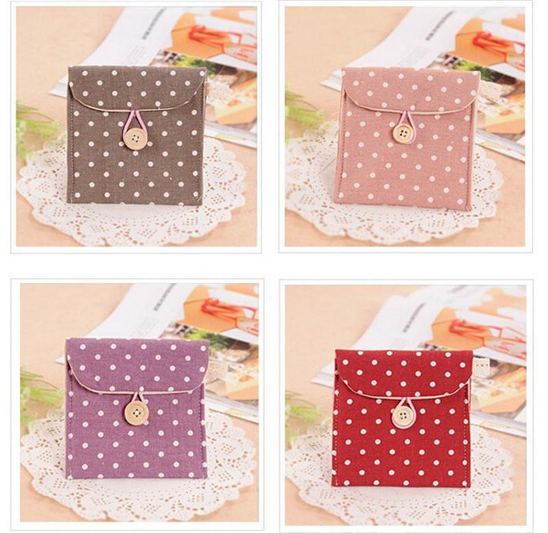 Velishy Polka Dot Organizer Storage Female Hygiene Sanitary Napkins Package Small Cotton Storage Bag Purse Case