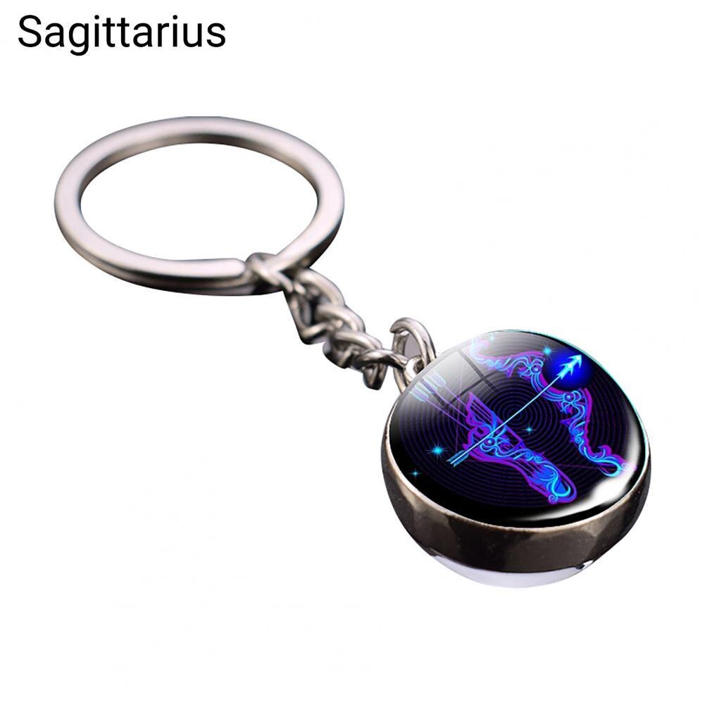 Glass Ball Pendant Decor Key Chain Lightweight Zodiac Style Glass Ball Constellation Keychain: Sagittarius