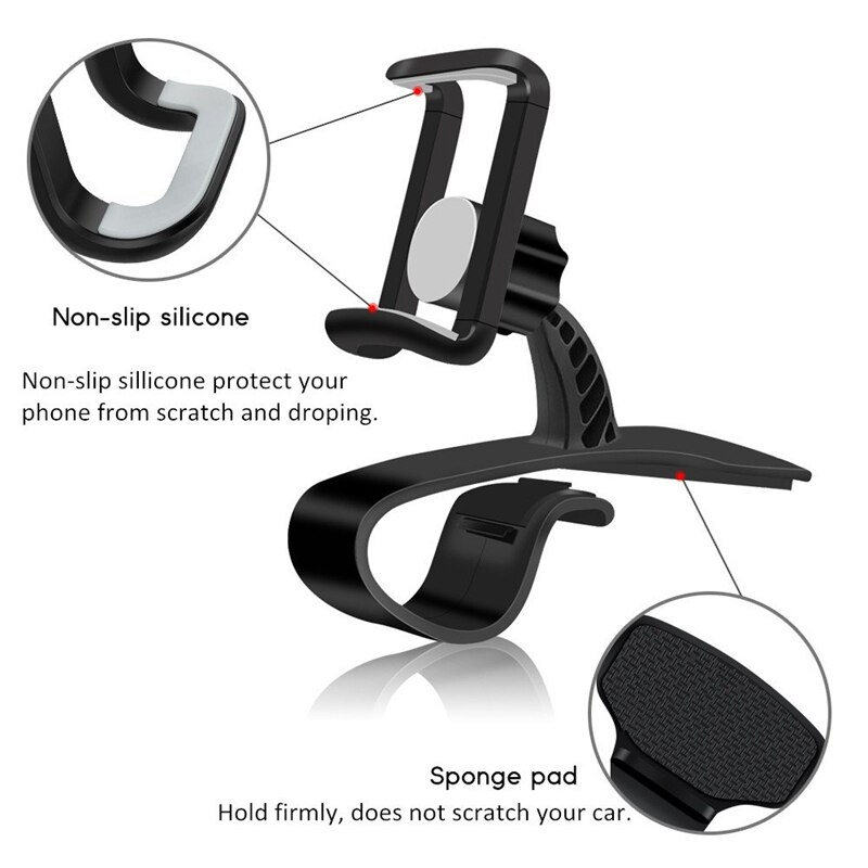 Soporte de teléfono para automóvil soporte de teléfono celular de rotación de 360 grados adecuado para teléfonos inteligentes de 4 a 6,5 pulgadas, soporte de montaje de tablero Hud para automóvil de 360 °