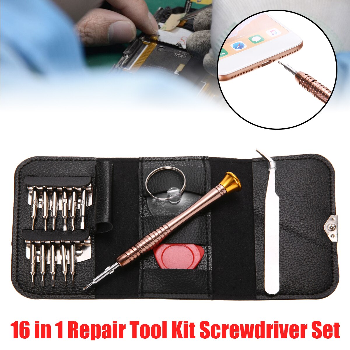 Kit de ferramentas de reparo para telemóvel, multiuso com 16 peças, chave de fenda de celular, kit para substituição de partes de lcd