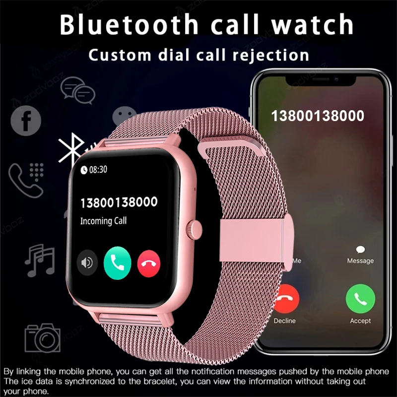 2023 Chiamata Bluetooth Smart Watch Donna Quadrante personalizzato Smartwatch per Android IOS Orologi musicali impermeabili Orologio da polso Full Touch
