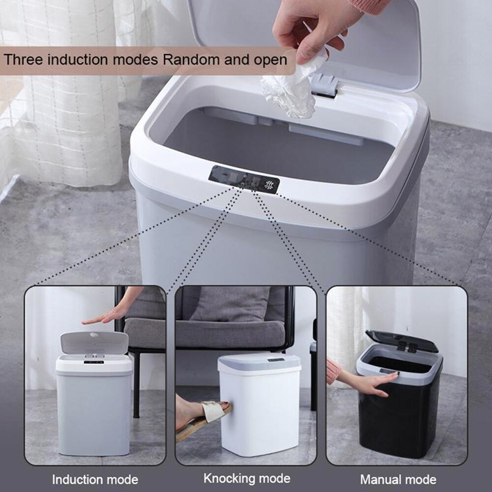 15L Automatische Sensor Vuilnisbak Intelligente Sensor Rechthoekige Smart ABS Sensor Prullenbak Vuilnisbak Voor Keuken Badkamer Home Afvalbakken