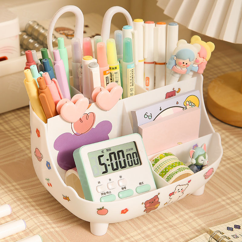 Kawaii Ins Desktop Pen Holder Organizer Japanese Cute Stationery Storage Box Cartoon Student Sundries Storage Box