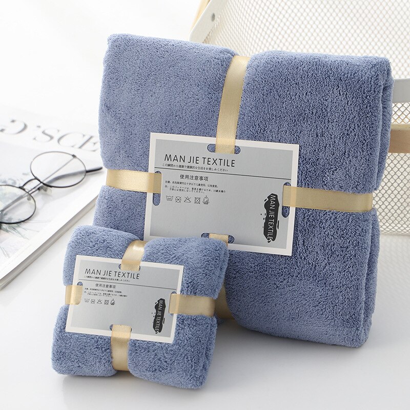 2 uds 70X140cm + 35X70cm sólido alto densidad Coraline de terciopelo de Coral de toalla de absorción de agua suave Toalla de baño juegos para adultos: dark-blue